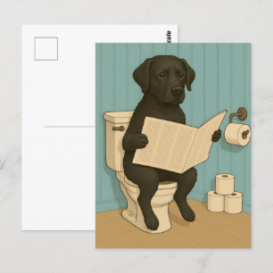 Black Labrador Läsning av tidningen Toilet Vykort