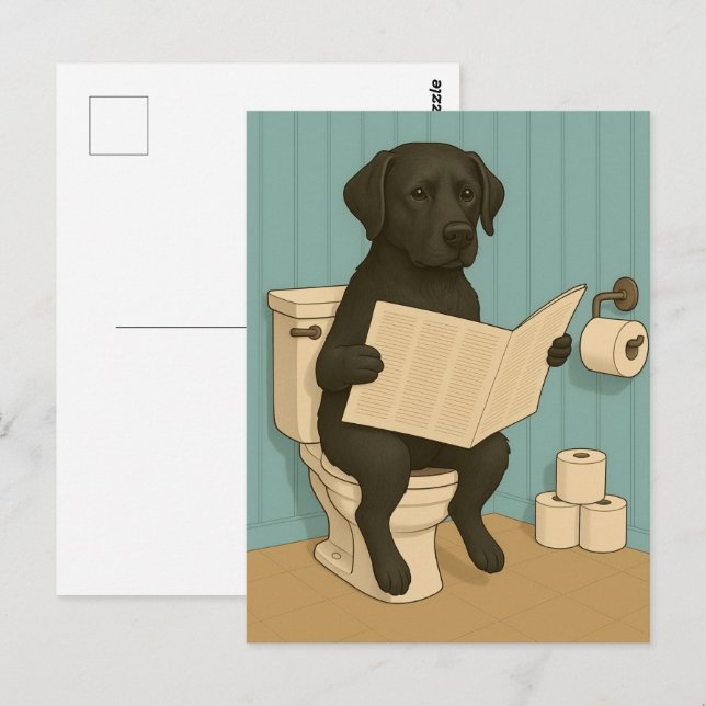 Black Labrador Läsning av tidningen Toilet Vykort (Fram/baksida)