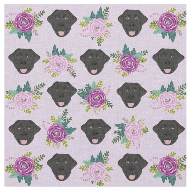Black Labrador lavender blommigt pasta Tyg (Närbild)