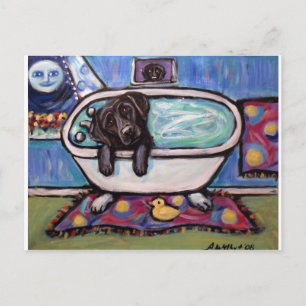 Black Labrador lycklig bad Vykort