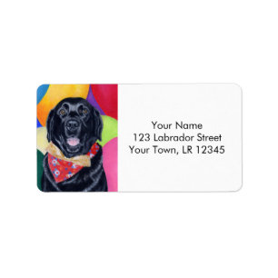 Black Labrador Lycklig Birthay Painting Adressetikett