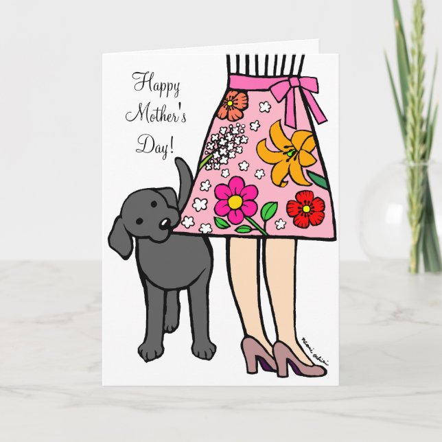 Black Labrador & Mamma Skirt Tecknad Kort (Framsida)