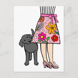 Black Labrador & Mamma Skirt Tecknad Vykort