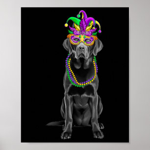 Black Labrador Mardi Gras Costume Pärlor Mask Poster