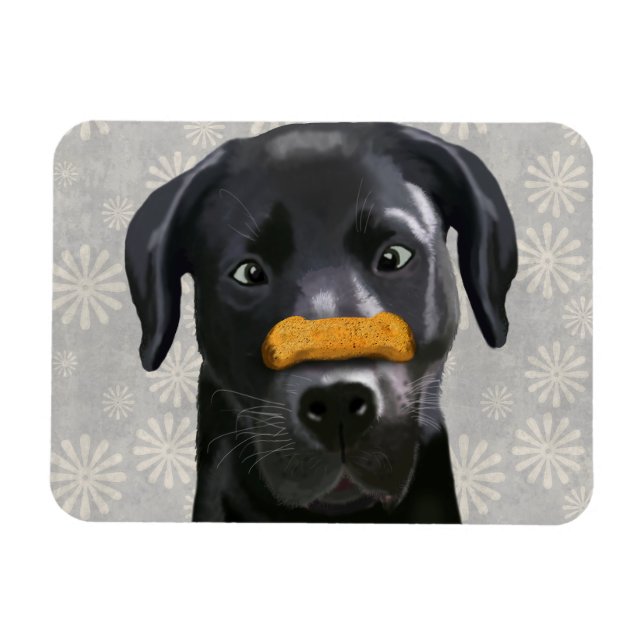 Black Labrador med ben på näsa 2 Magnet (Horisontell)