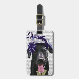 Black Labrador med blå fascinator Bagagebricka