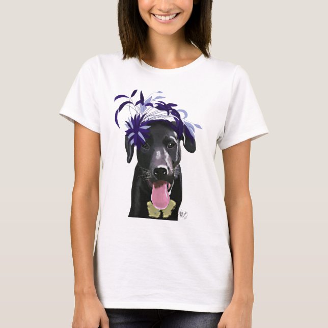 Black Labrador med blå fascinator T-shirt (Framsida)