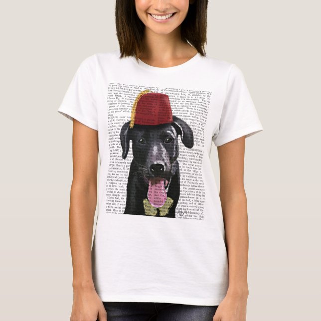 Black Labrador med Fez Tee Shirt (Framsida)