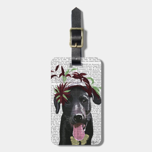 Black Labrador med Grönt Fascinator Bagagebricka (Vertikal Framsida)