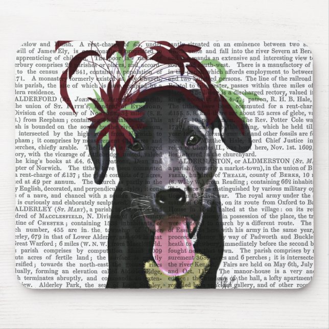 Black Labrador med Grönt Fascinator Musmatta (Framsidan)