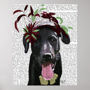 Black Labrador med Grönt Fascinator Poster