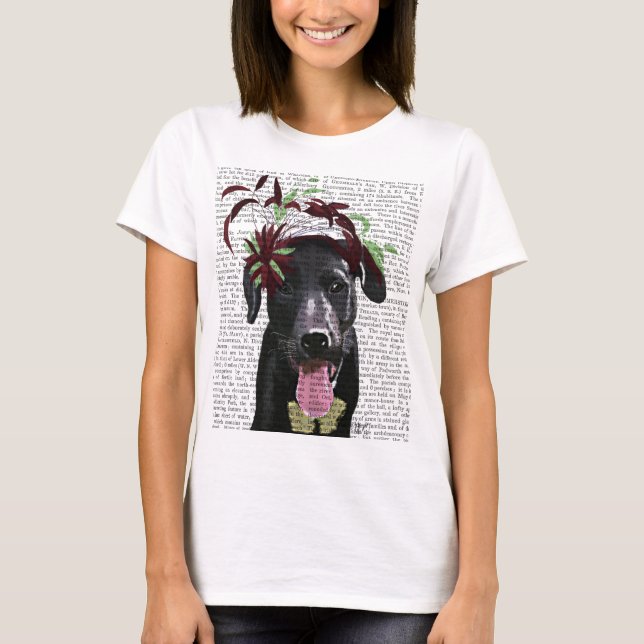 Black Labrador med Grönt Fascinator Tee Shirt (Framsida)