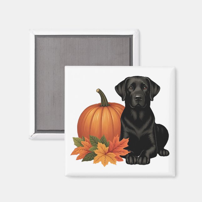 Black Labrador med Höst löv och Pumpkin Magnet (Front/Back)