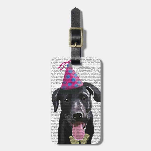 Black Labrador med Party Hat Bagagebricka (Vertikal Framsida)