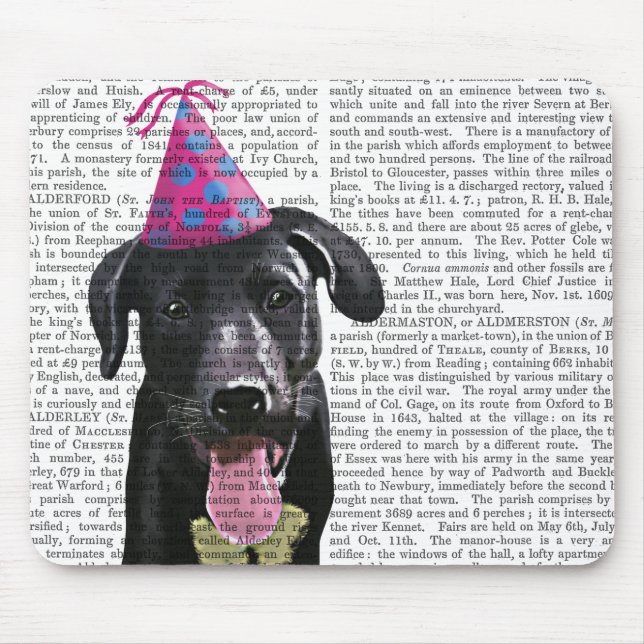 Black Labrador med Party Hat Musmatta (Framsidan)