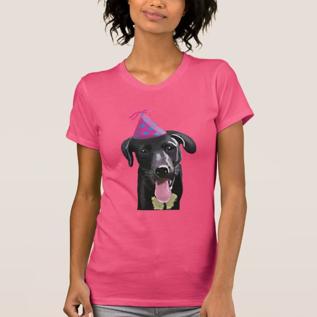 Black Labrador med Party Hat T-shirt (Framsida)