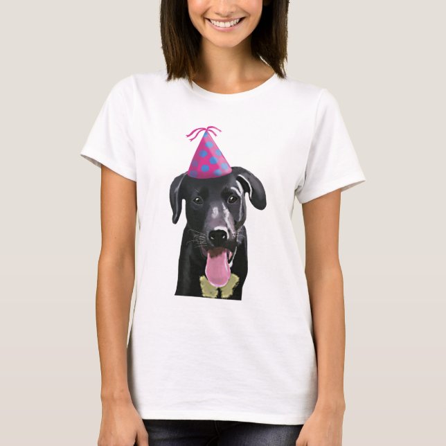 Black Labrador med Party Hat Tee (Framsida)