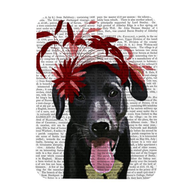 Black Labrador med röd fascinator Magnet (Vertikal)