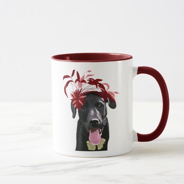 Black Labrador med röd fascinator Mugg (Höger)