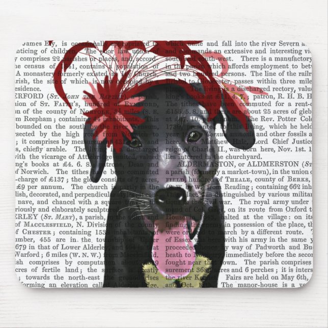 Black Labrador med röd fascinator Musmatta (Framsidan)