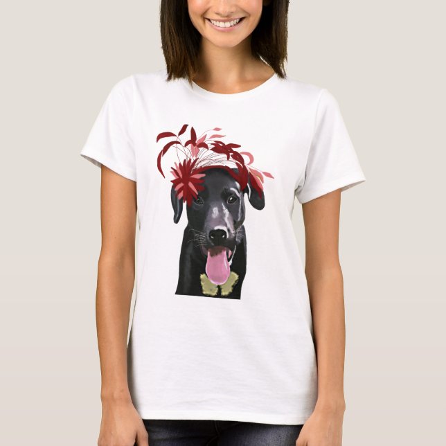 Black Labrador med röd fascinator T Shirt (Framsida)