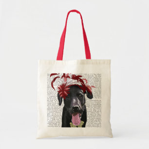 Black Labrador med röd fascinator Tygkasse