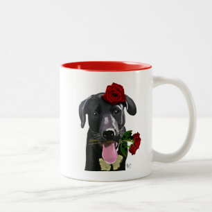 Black Labrador med Rosor 2 Två-Tonad Mugg