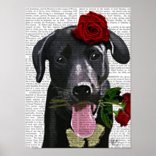 Black Labrador med Rosor Poster