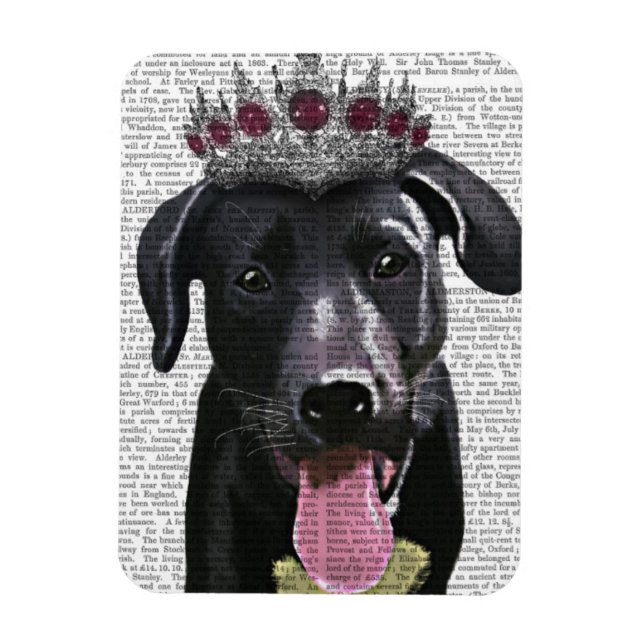Black Labrador med Tiara Magnet (Vertikal)