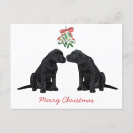 Black Labrador Mistletoe Cute Hund Puppy Helg Vykort