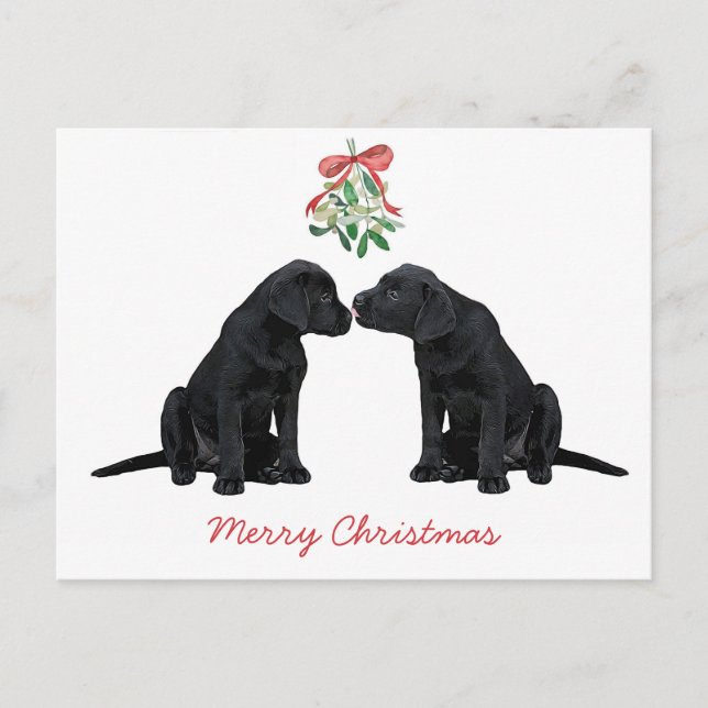 Black Labrador Mistletoe Cute Hund Puppy Helg Vykort (Framsida)