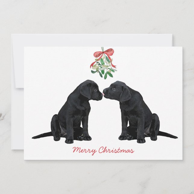 Black Labrador Mistletoe Cute Hund Puppy Inbjudningar (Framsida)
