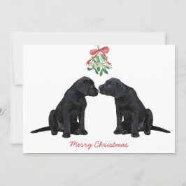 Black Labrador Mistletoe Cute Hund Puppy Julkort
