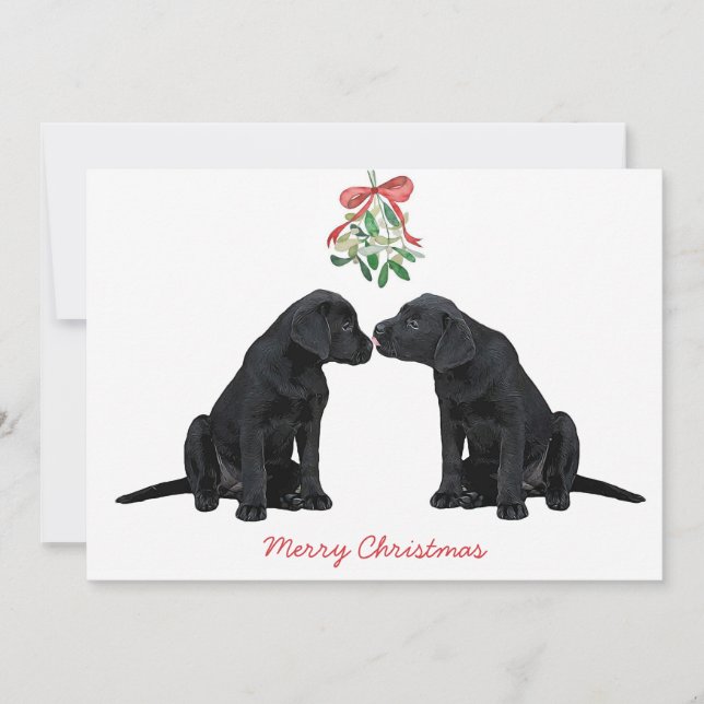 Black Labrador Mistletoe Cute Hund Puppy Julkort (Framsida)