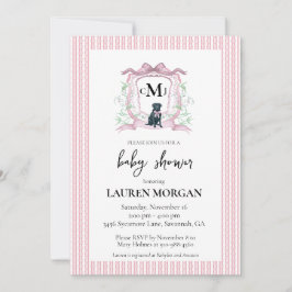 Black Labrador Monogram Rosa Baby Shower Inbjudningar
