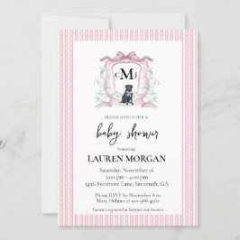 Black Labrador Monogram Rosa Baby Shower Inbjudningar