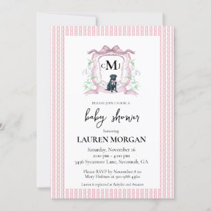Black Labrador Monogram Rosa Baby Shower Inbjudningar