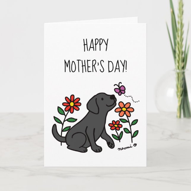 Black Labrador och Grönt Mors dag Kort (Framsida)