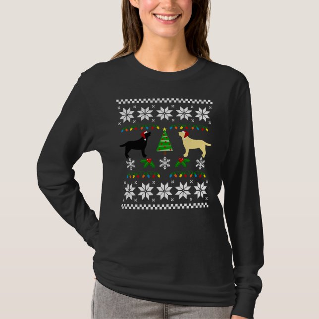 Black Labrador och Gult Labrador Lycklig jul T Shirt (Framsida)