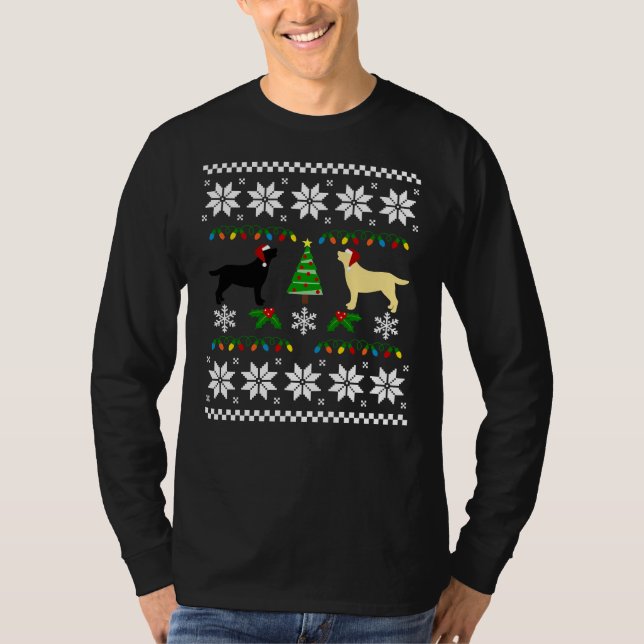 Black Labrador och Gult Labrador Lycklig jul T Shirt (Framsida)