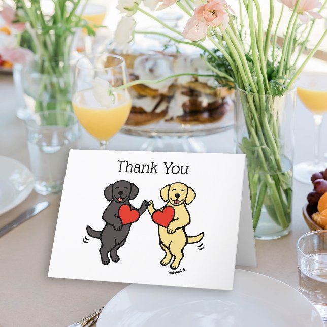 Black Labrador och Gult Labrador Tack Helgkort (Black Lab and Yellow Lab Smiling Thank You Cards for Labrador Owners.  Lovable cartoon art.)