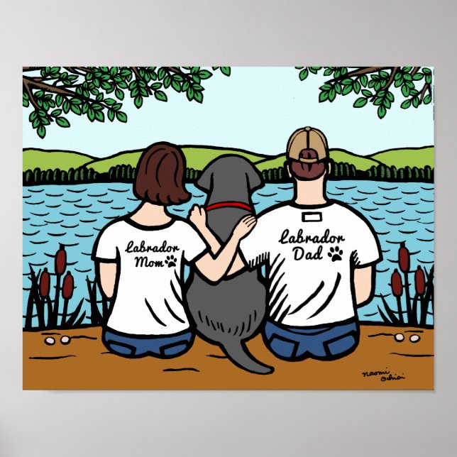 Black Labrador och Mamma och Pappa Poster (Framsidan)