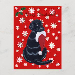 Black Labrador och Santa Hat Snowflake-jul Helg Vykort