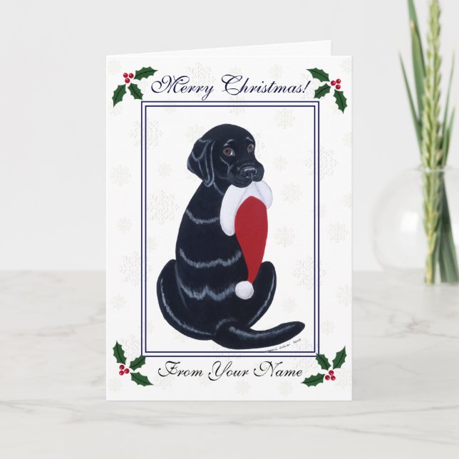 Black Labrador och Santa Hat Snowflake-jul Helgkort (Framsida)