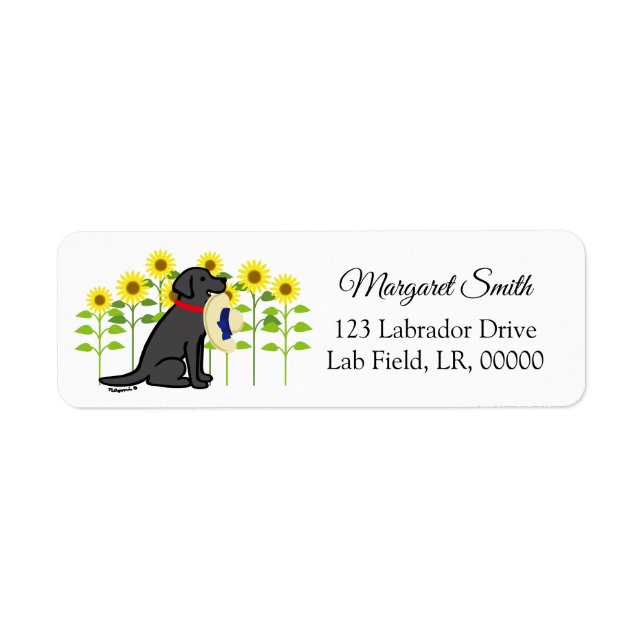 Black Labrador och Sunblommor Summer Returadress Etikett (Framsidan)