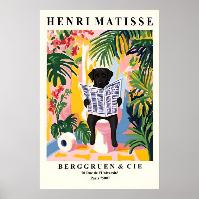Black Labrador on Toilet Print Funny Matisse Poster (Framsidan)