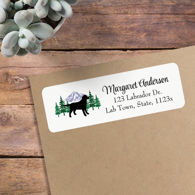 Black Labrador Outline Evergreen Returadress Returadress Etikett (Black Labrador Outline Evergreen Design Return Address Labels for Labrador Owners.  Dog Silhouette.)
