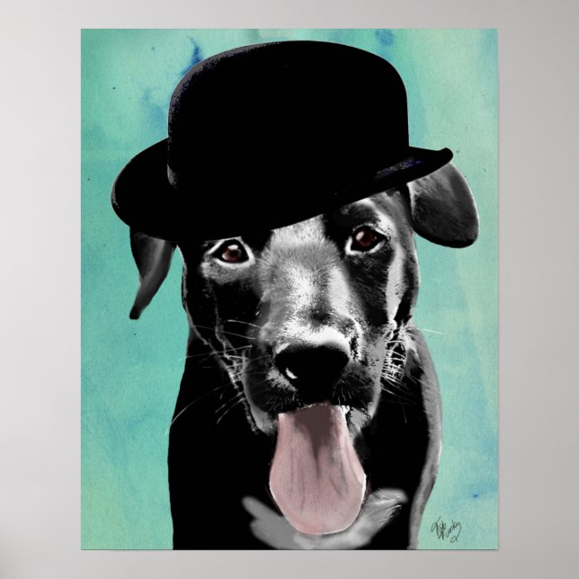 Black Labrador på Bowlareare Hat Poster (Framsidan)
