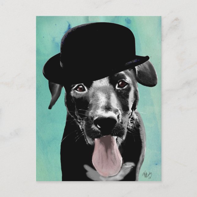 Black Labrador på Bowlareare Hat Vykort (Framsida)