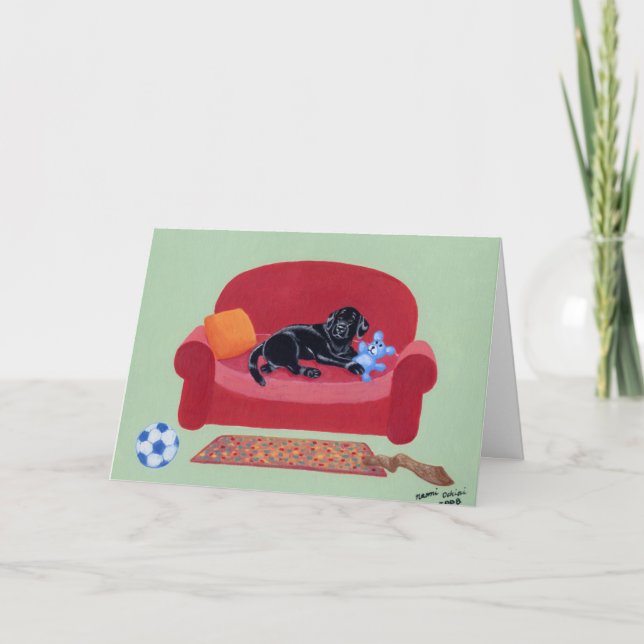 Black Labrador på rosa soffan Kort (Framsida)